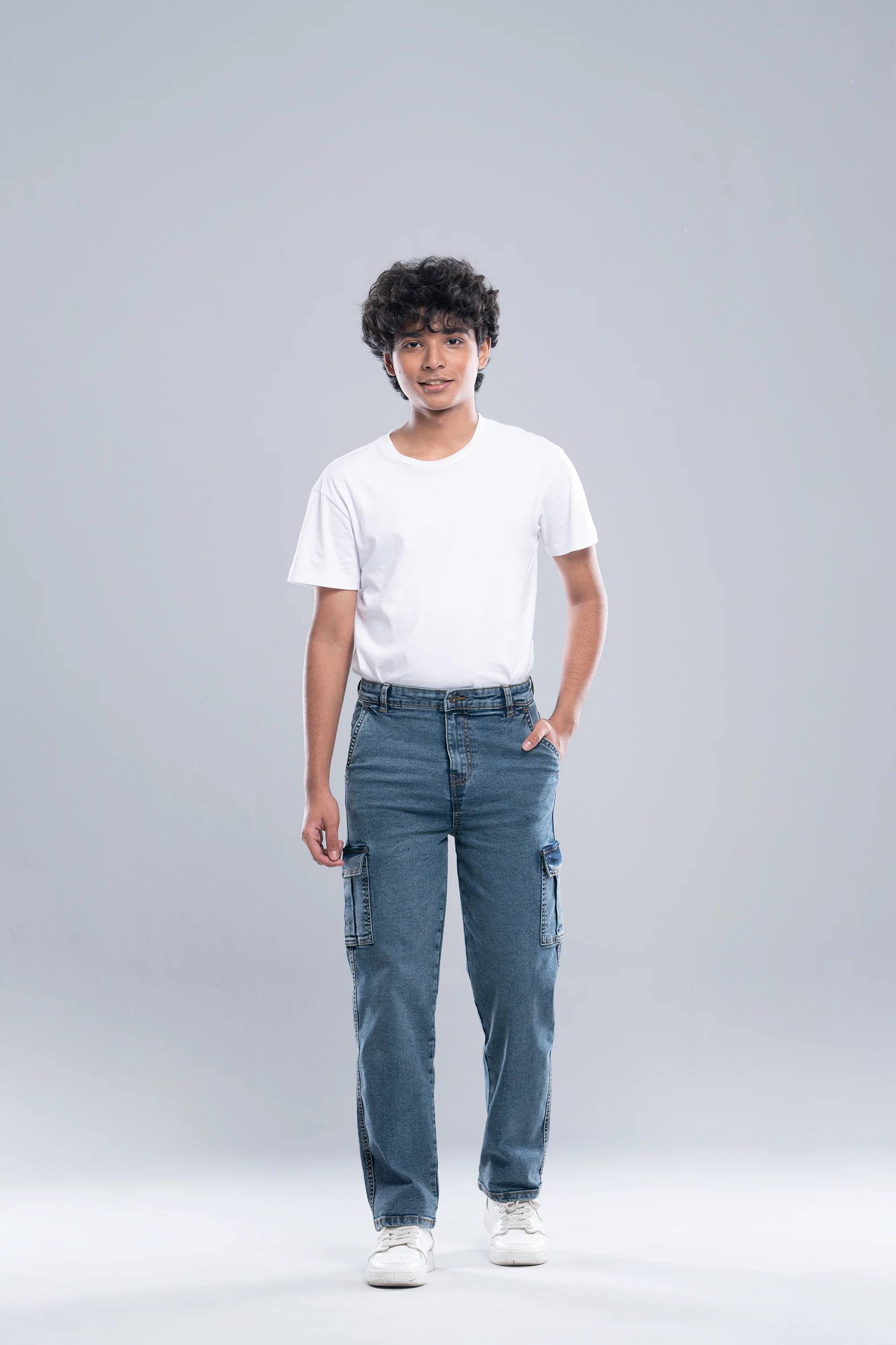 Boy wearing denim bottom items